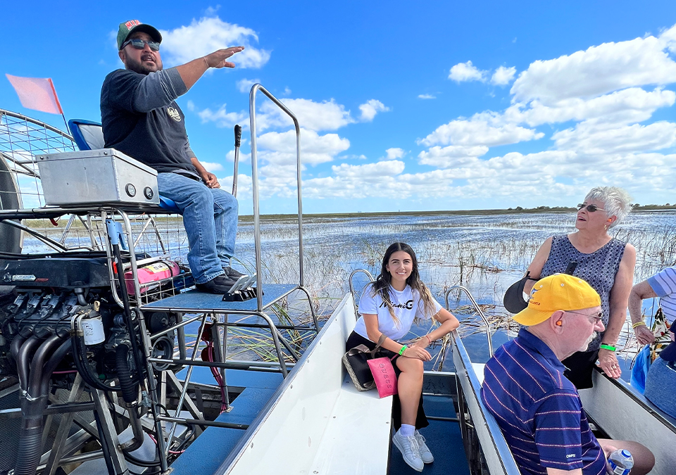Pictures of a group on an airboat ride in the Florida Everglades
